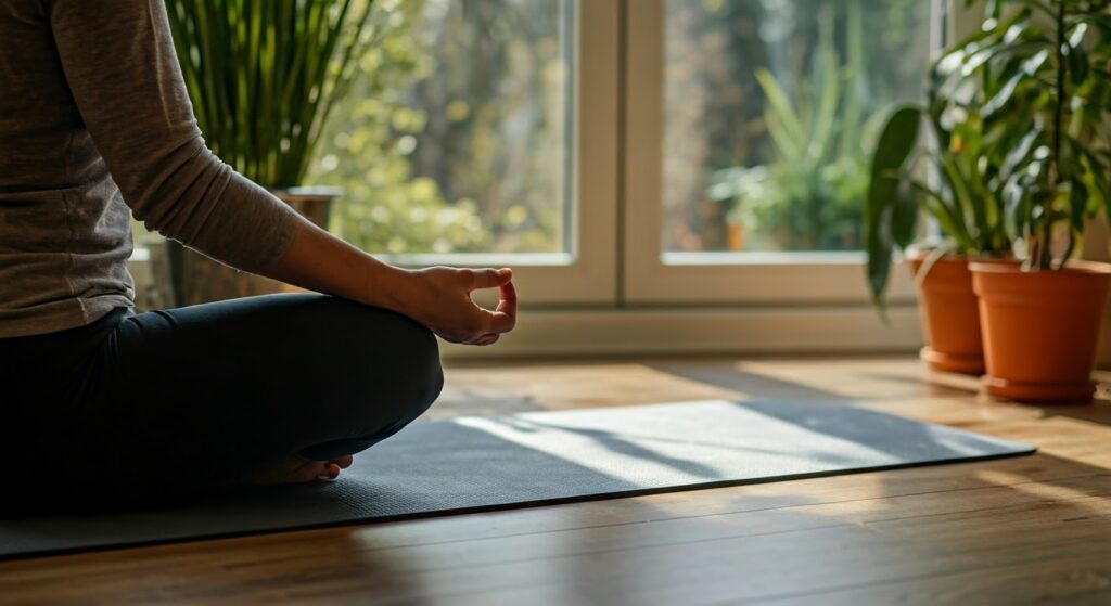 Person meditating in a calming space